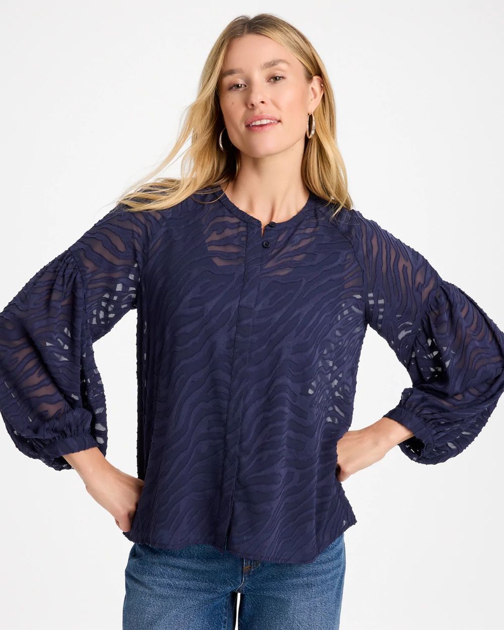 Zebra Animal Jacquard Popover Blouse | Chico's